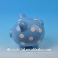 7 inches ceramic wholesale piggy bank with white dot